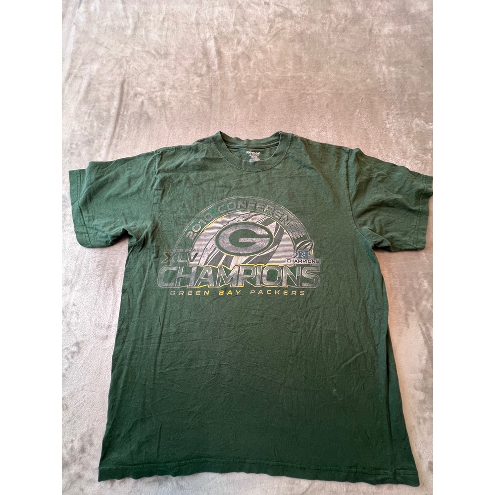 Reebok T-Shirt Mens XL Green Green Bay‎ Packers 2010 NFC Champions Super Bowl